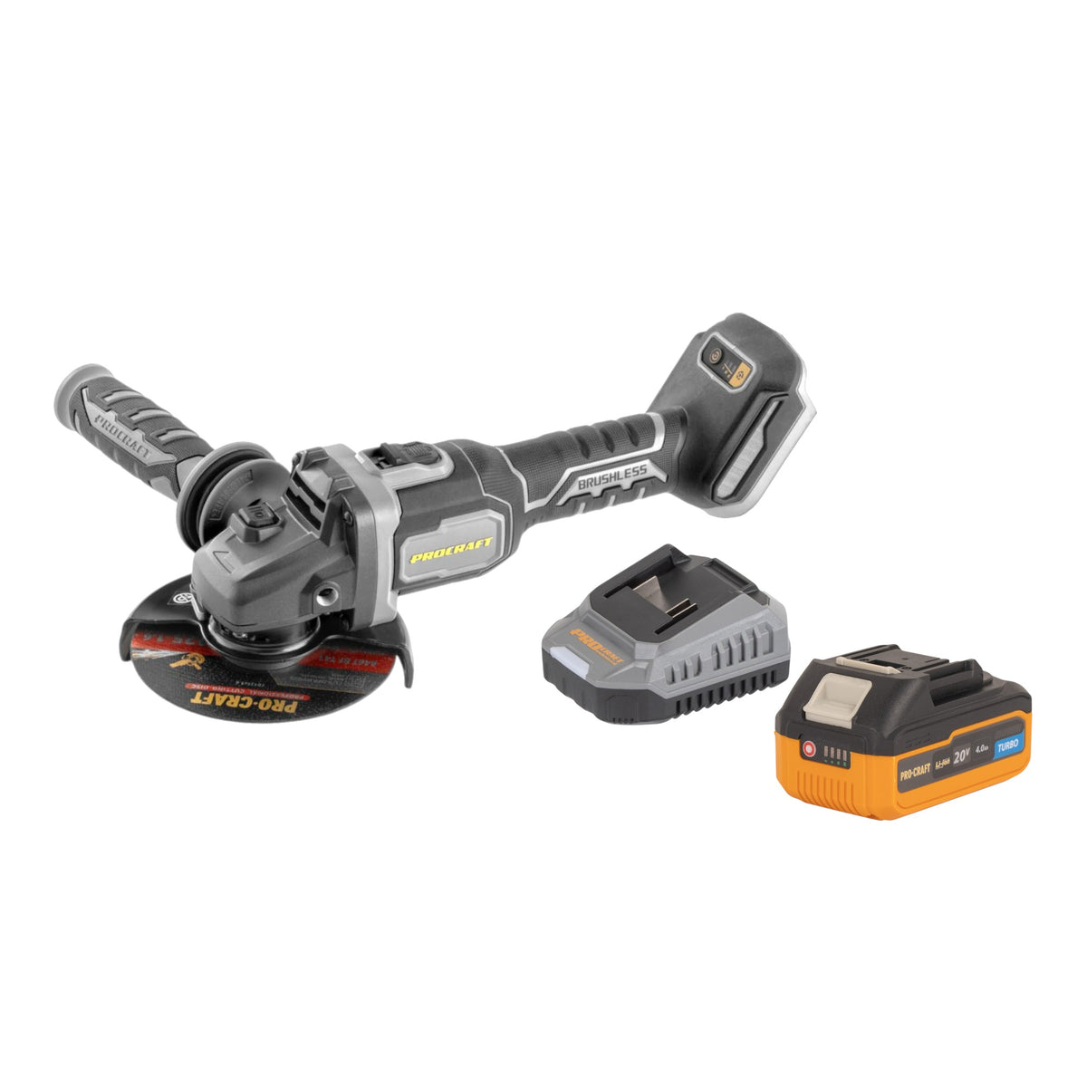 Smerigliatrice angolare a batteria Procraft Industrial AG125Bbb 20 V 125 mm Brushless + 1x batteria 4,0 Ah + caricabatteria