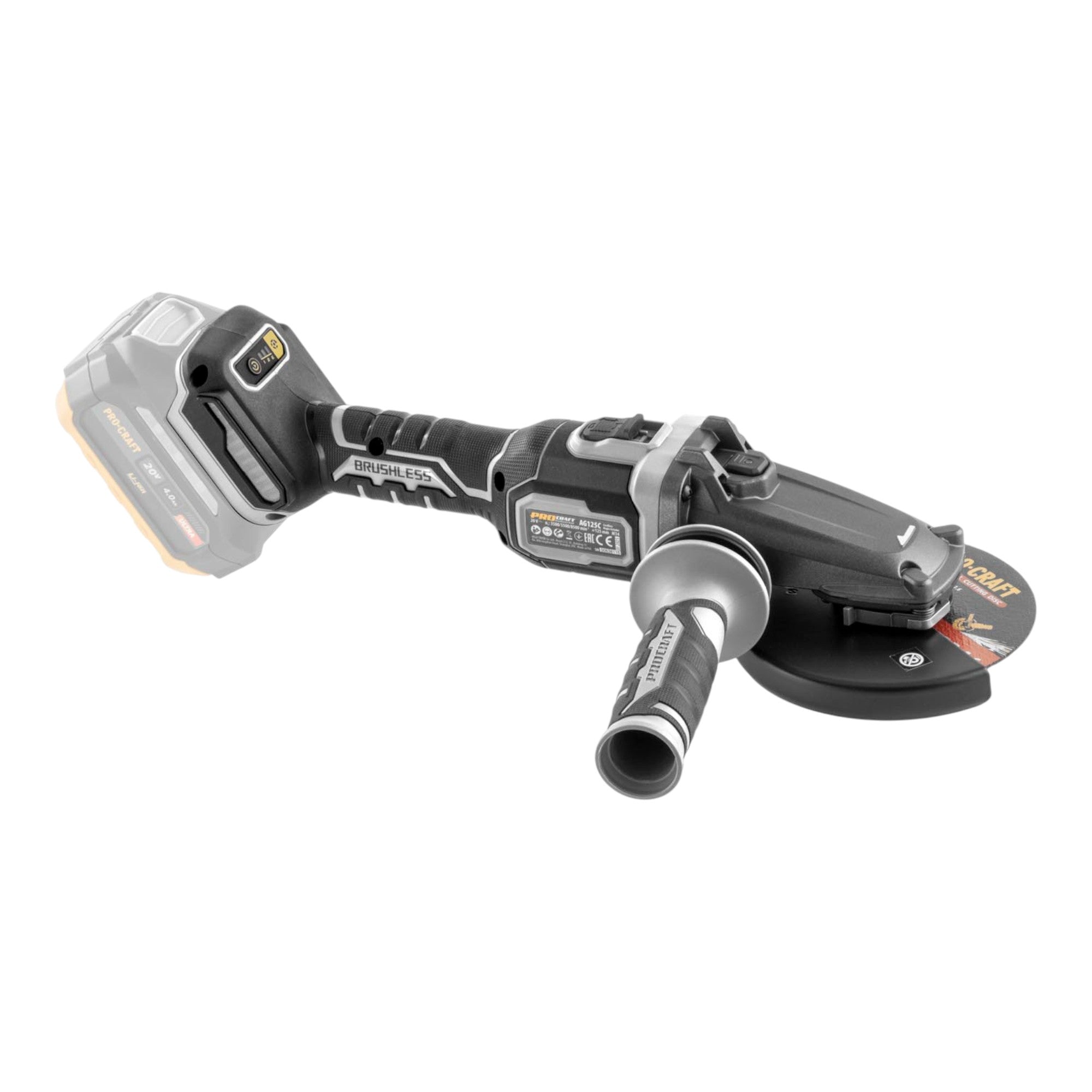 Procraft Industrial AG125Cbb Akku Flachkopf Winkelschleifer 20 V 125 mm Brushless 2x Akku 2 0 Ah Ladegeraet 4 - toolbrothers