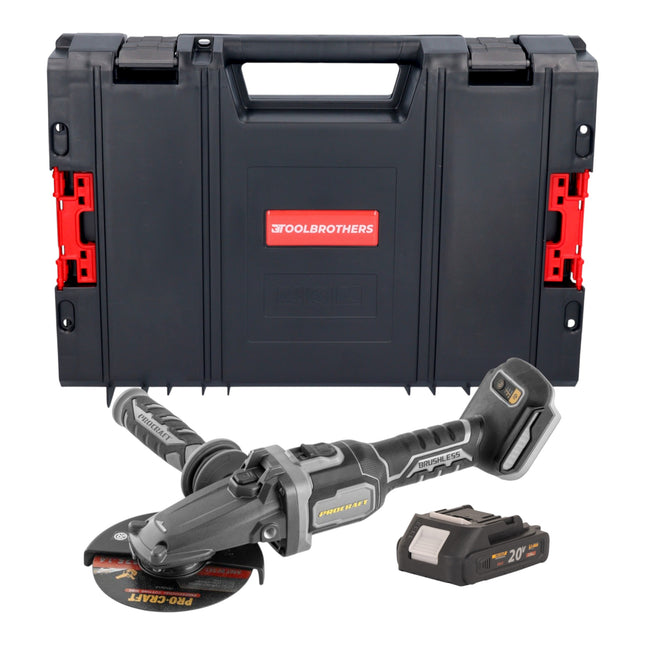 Procraft Industrial AG125Cbb Akku Flachkopf Winkelschleifer 20 V 125 mm Brushless 1x Akku 2 0 Ah RHINO Toolcase ohne Ladegeraet 0 - toolbrothers