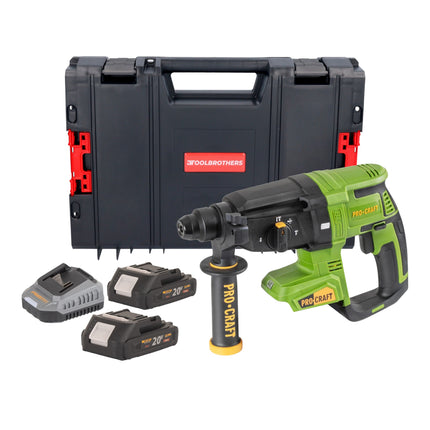 Procraft PHA40bb Akku Bohrhammer 20 V 2 6 J SDS plus Brushless 2x Akku 2 0 Ah Ladegeraet RHINO Toolcase 0 - toolbrothers