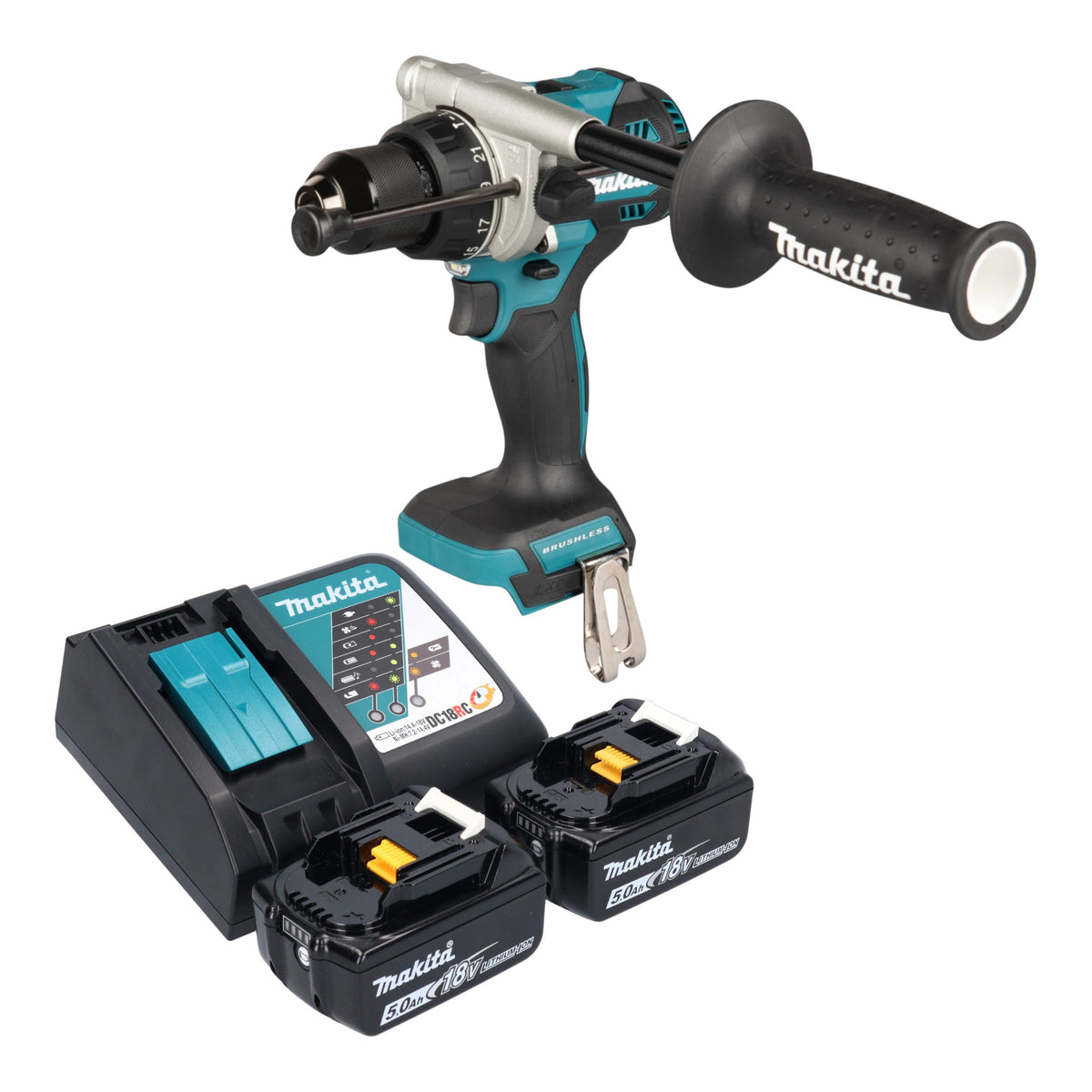 Makita DHP 492 RT Trapano avvitatore a percussione a batteria 18 V 141 Nm Brushless + 2x batteria 5,0 Ah + caricabatteria
