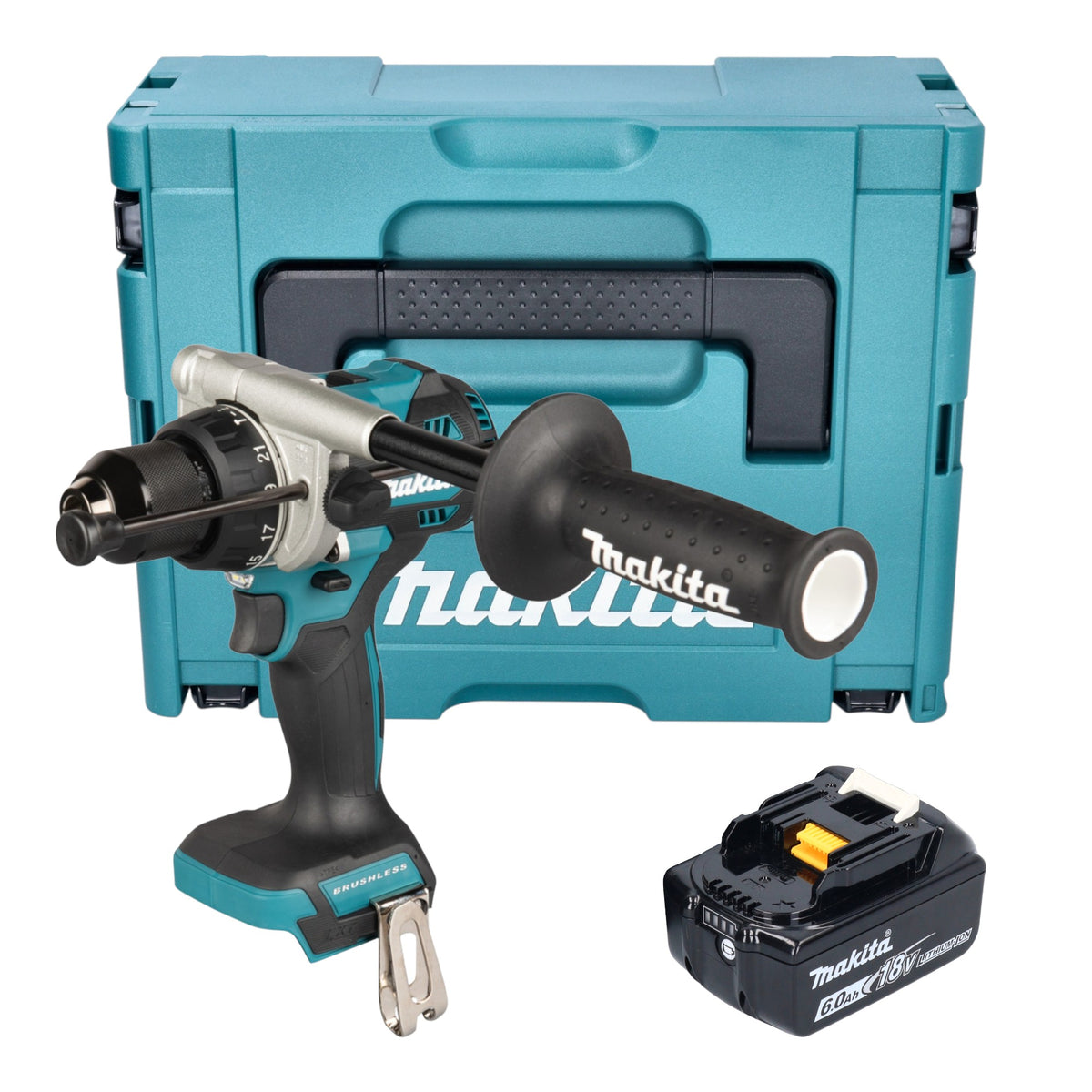 Makita DHP 492 G1J Avvitatore a percussione a batteria 18 V 141 Nm Brushless + 1x batteria 6,0 Ah + Makpac - senza caricabatteria