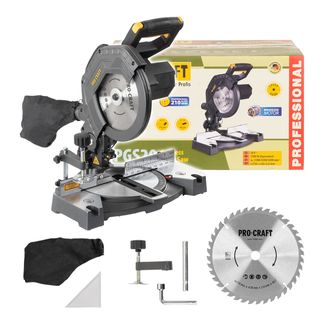 Procraft PGS20bb Sega circolare a batteria 20 V 210 mm Brushless Solo - senza batteria, senza caricabatteria