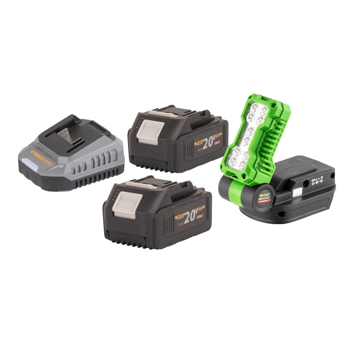 Procraft LL20bb Faretto LED a batteria 20 V 500 lm + 2x batteria 4,0 Ah + caricabatteria