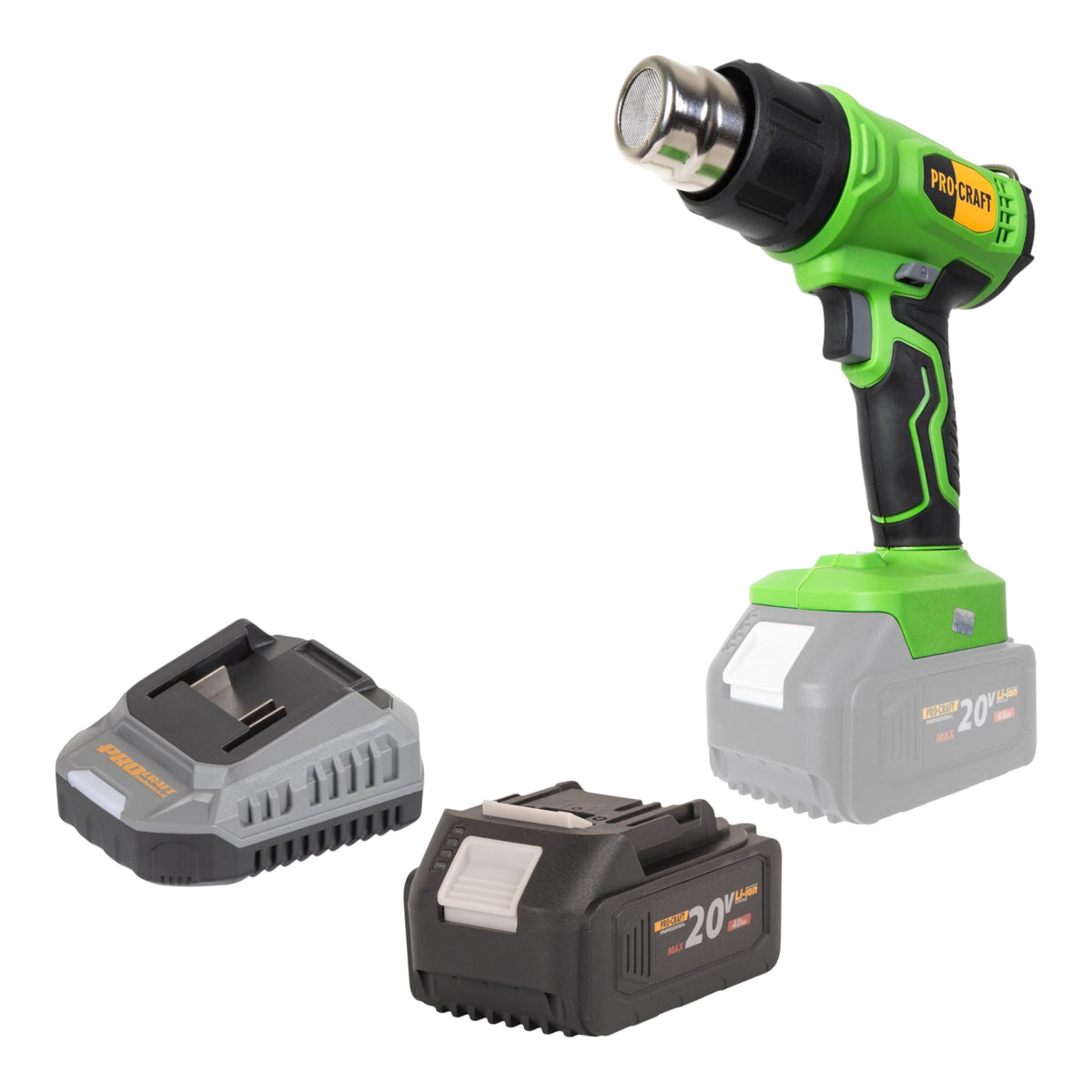 Pistola ad aria calda a batteria Procraft PH24bb 20 V 50 - 550 °C + 1x batteria 4,0 Ah + caricabatteria