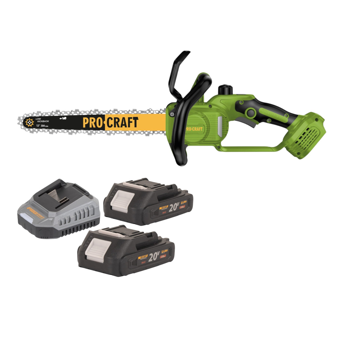 Motosega a batteria Procraft PKA33-BB 20 V 304 mm Brushless + 2x batteria 2,0 Ah + caricabatteria