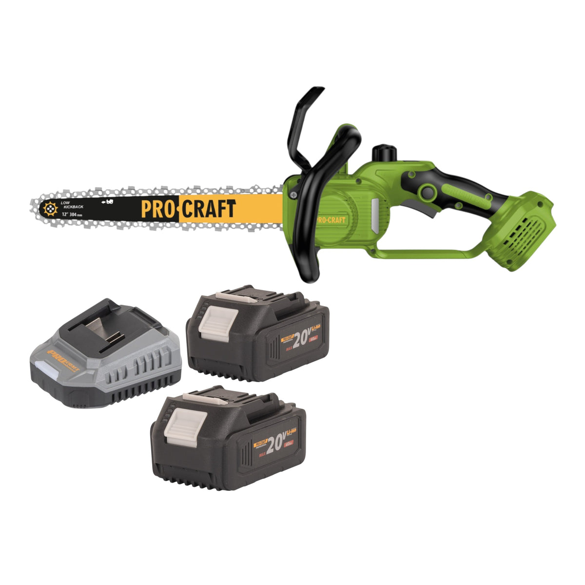 Motosega a batteria Procraft PKA33-BB 20 V 304 mm Brushless + 2x batteria 4,0 Ah + caricabatteria