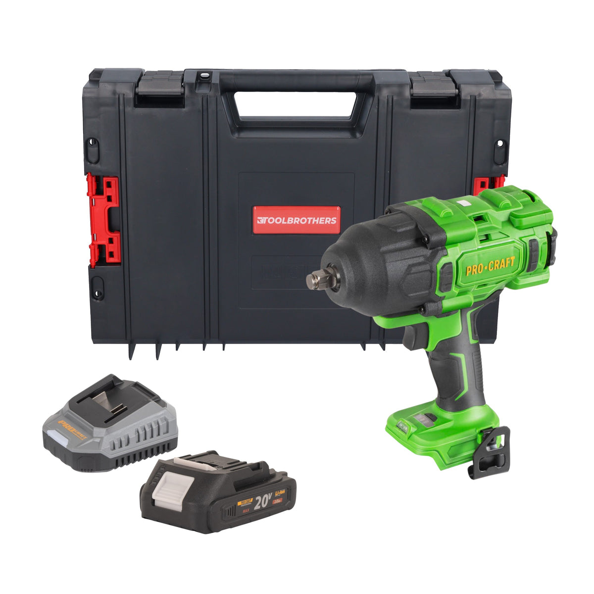 Avvitatore a impatto a batteria Procraft PWA80bb 20 V 1600 Nm 1/2" Brushless + 1x batteria 2,0 Ah + caricabatteria + valigetta portautensili RHINO