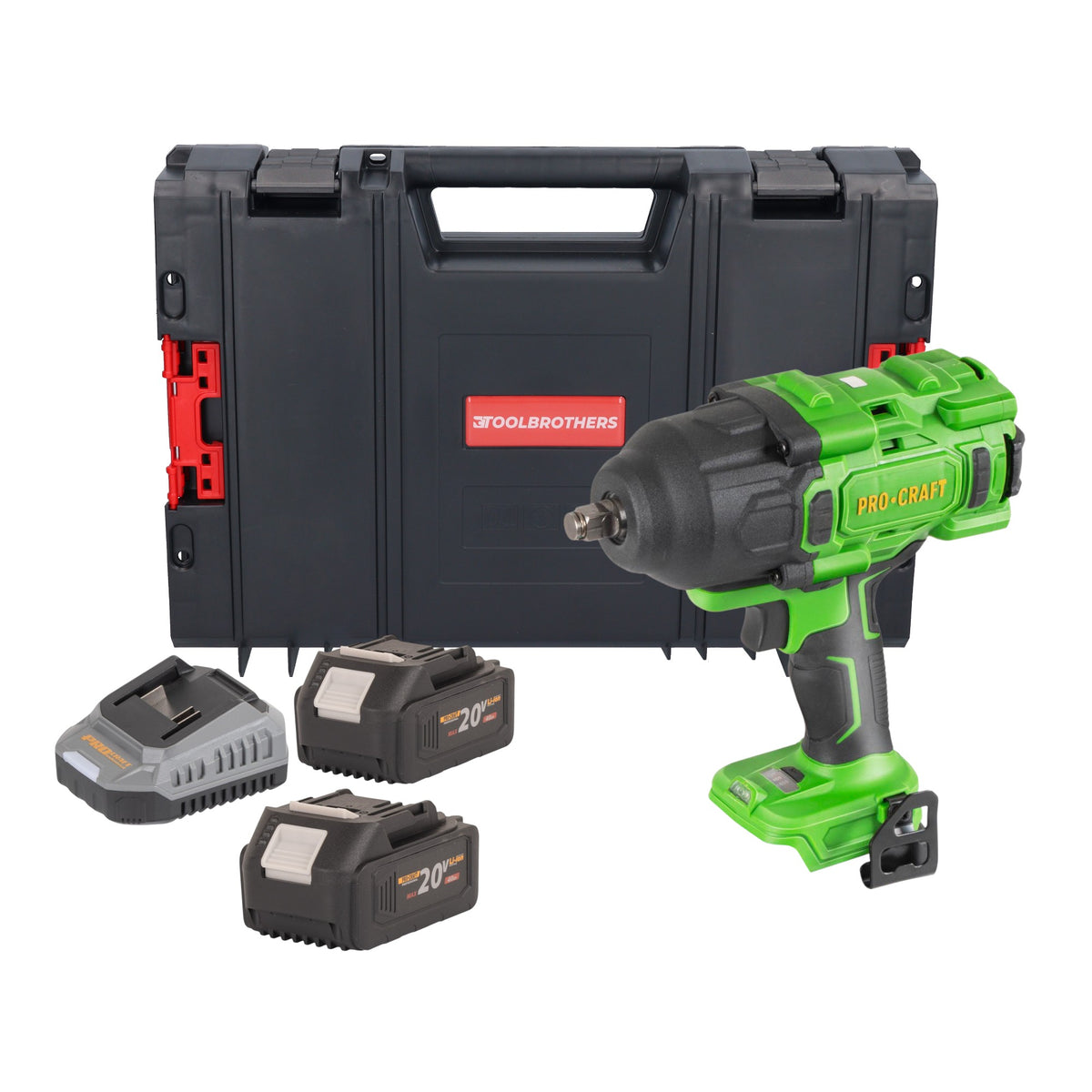 Avvitatore a impatto a batteria Procraft PWA80bb 20 V 1600 Nm 1/2" Brushless + 2 batterie da 4,0 Ah + caricabatterie + valigetta porta attrezzi RHINO