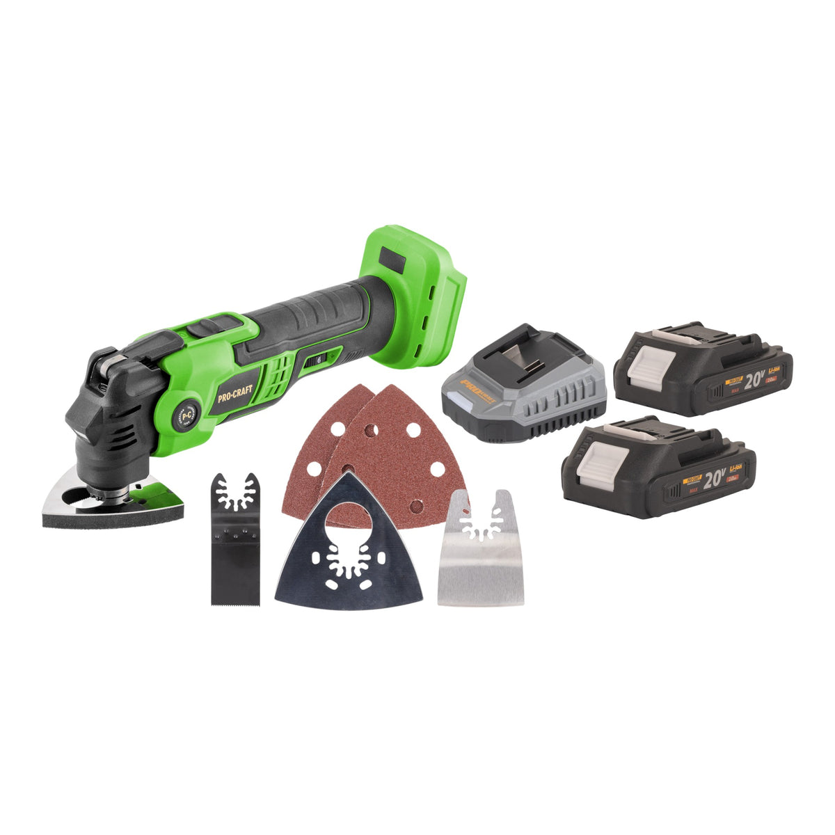 Utensile multifunzione a batteria Procraft PMT22bb 20 V Brushless + 2 batterie da 2,0 Ah + caricabatterie