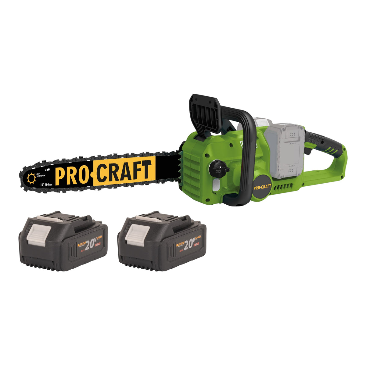Motosega a batteria Procraft PCA42/2 40 V (2x 20 V) 406 mm brushless + 2 batterie da 4,0 Ah - senza caricabatterie