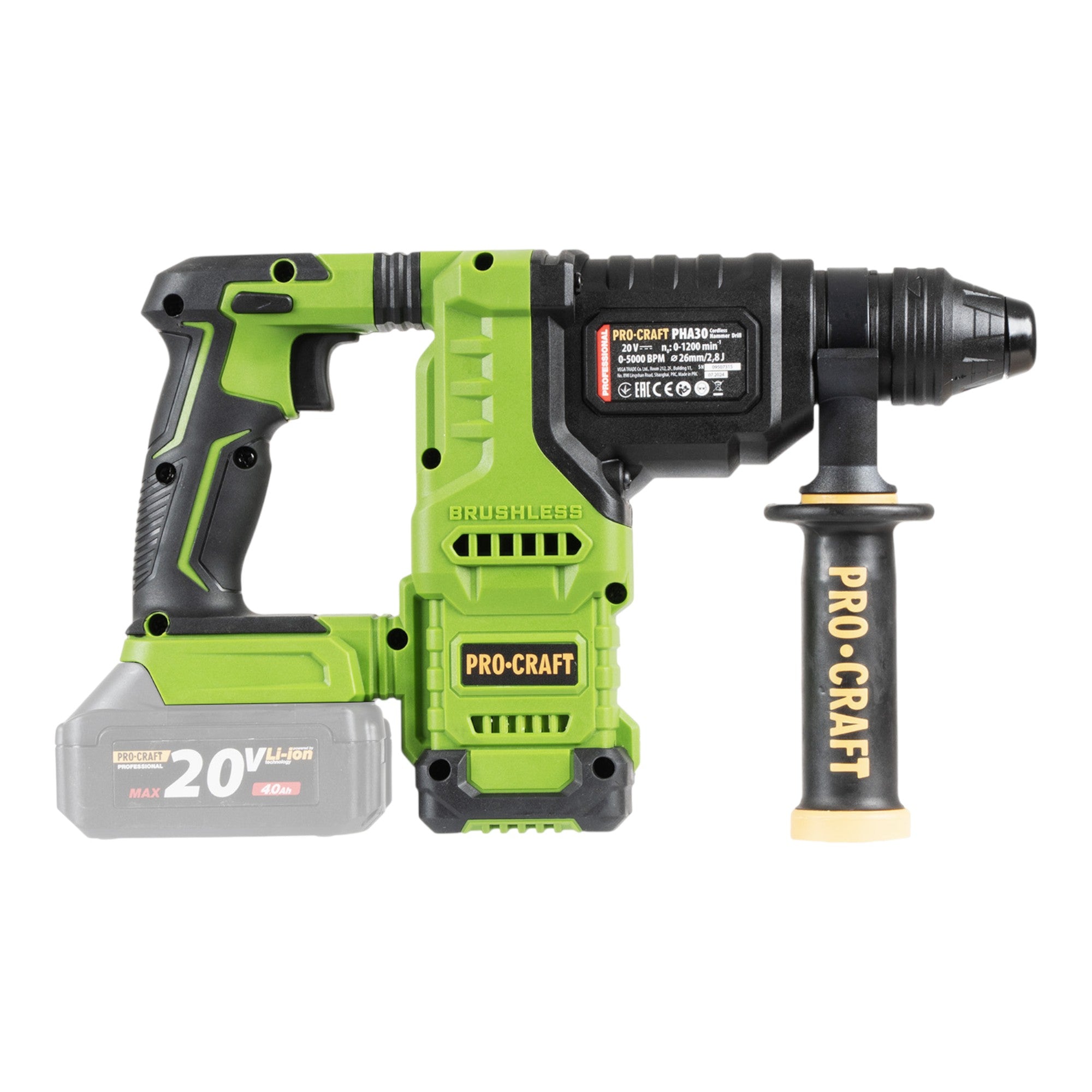 Procraft PHA30 bb c Akku Bohrhammer 20 V 2 8 J SDS plus Brushless Koffer ohne Akku ohne Ladegeraet 3 - toolbrothers