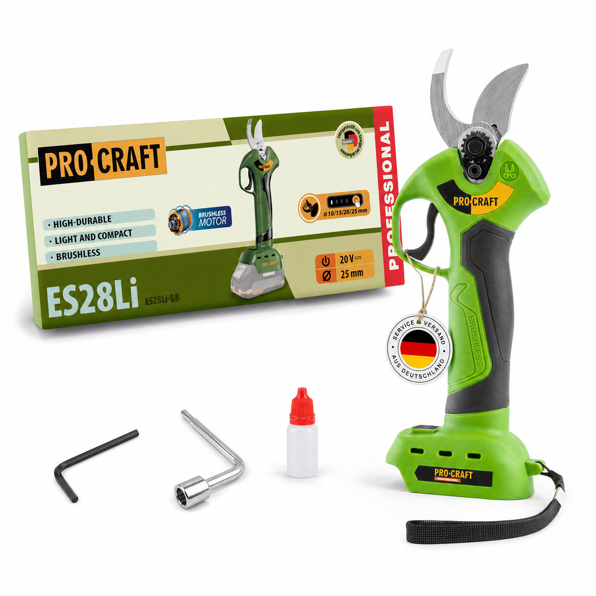 Procraft ES28Li bb Cesoie per rami a batteria Cesoie da giardino 20 V 25 mm Solo - senza batteria, senza caricabatteria