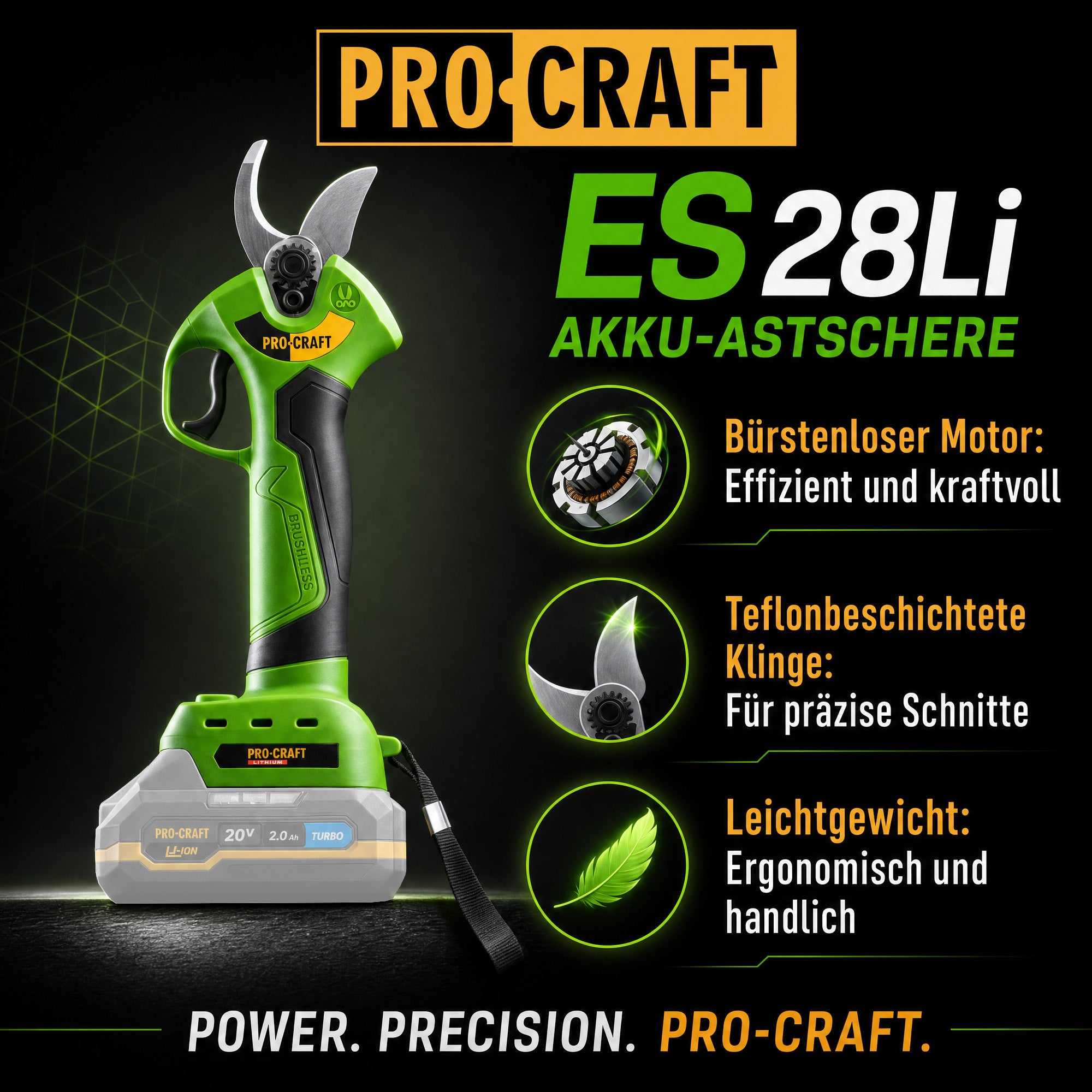 Procraft ES28Li bb Akku Astschere Gartenschere 20 V 25 mm Solo ohne Akku ohne Ladegeraet 1 - toolbrothers