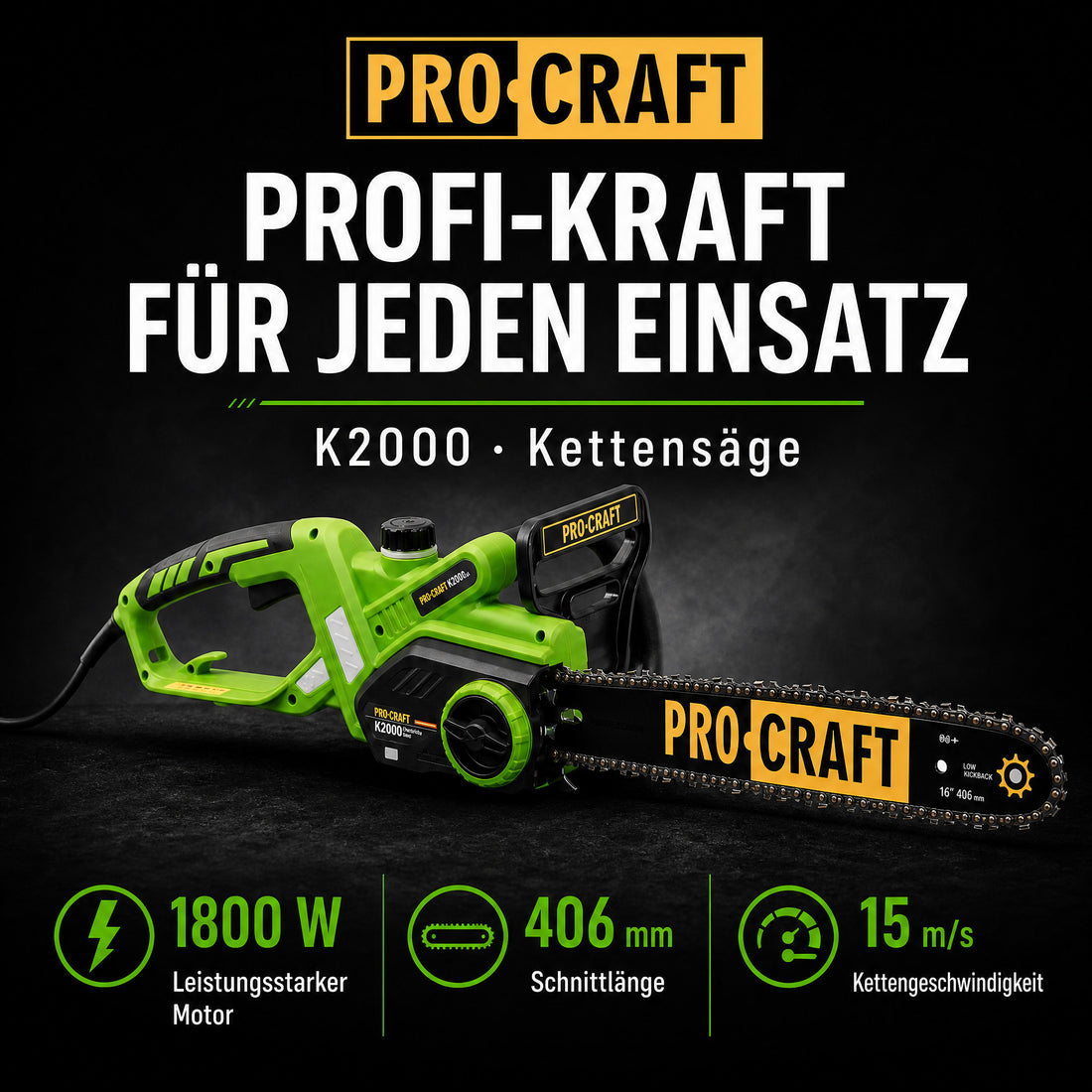 Motosega Procraft K2000 1800 Watt Lunghezza di taglio 406 mm