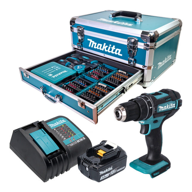 Makita DHP 482 SF1X9 Akku Schlagbohrschrauber 18 V 62 Nm 1x Akku 3 0 Ah Ladegeraet 96 tlg Zubehoer Set Koffer 0 - toolbrothers
