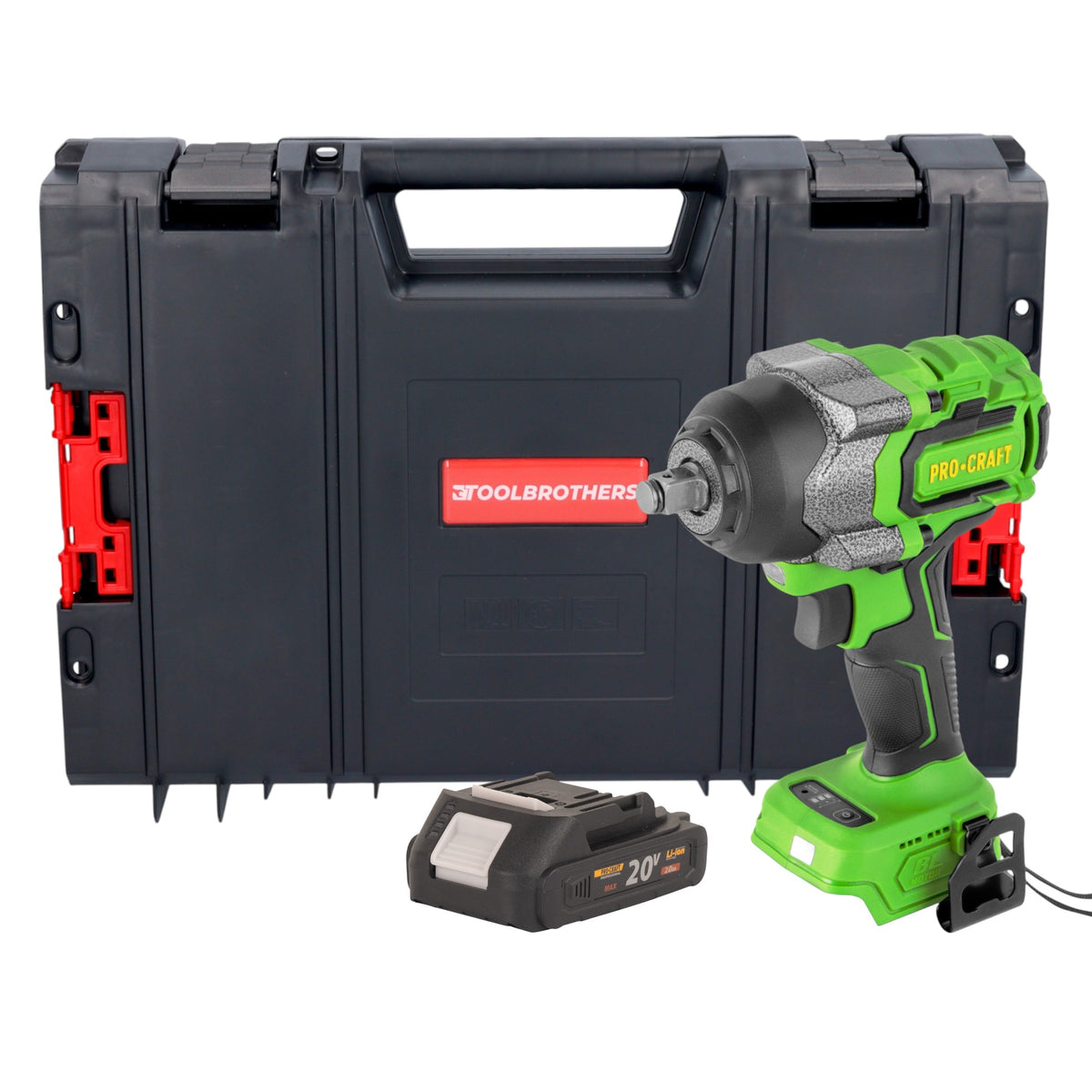Avvitatore a impatto a batteria Procraft PWA36bb 20 V 850 Nm 1/2" Brushless + 1x batteria 2,0 Ah + valigetta RHINO - senza caricabatteria