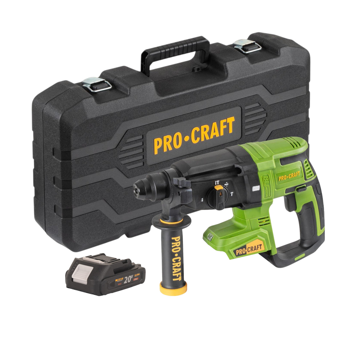 Procraft PHA40bb-c Trapano a percussione a batteria 20 V 2,6 J SDS plus Brushless + 1x batteria 2,0 Ah + valigetta - senza caricabatteria