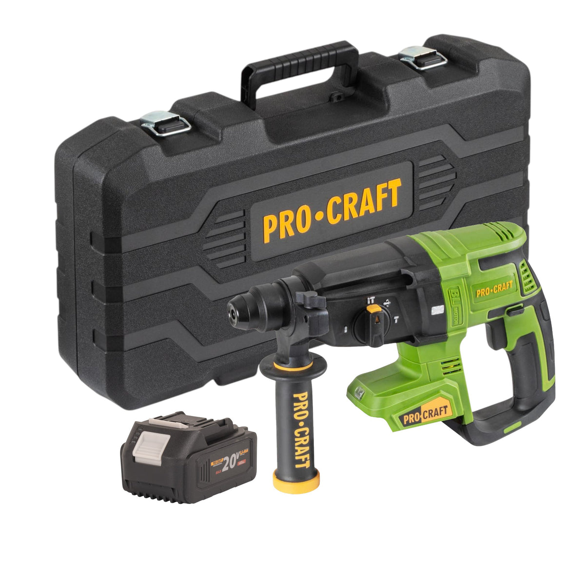 Martello perforatore a batteria Procraft PHA40bb-c 20 V 2,6 J SDS plus Brushless + 1x batteria 4,0 Ah + valigetta - senza caricabatteria