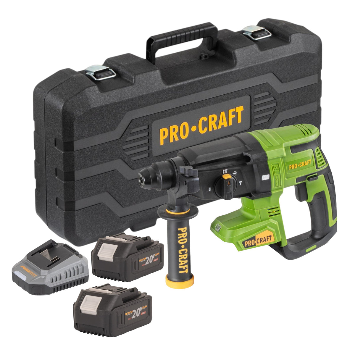 Martello perforatore a batteria Procraft PHA40bb-c 20 V 2,6 J SDS plus Brushless + 2 batterie 4,0 Ah + caricabatteria + valigetta