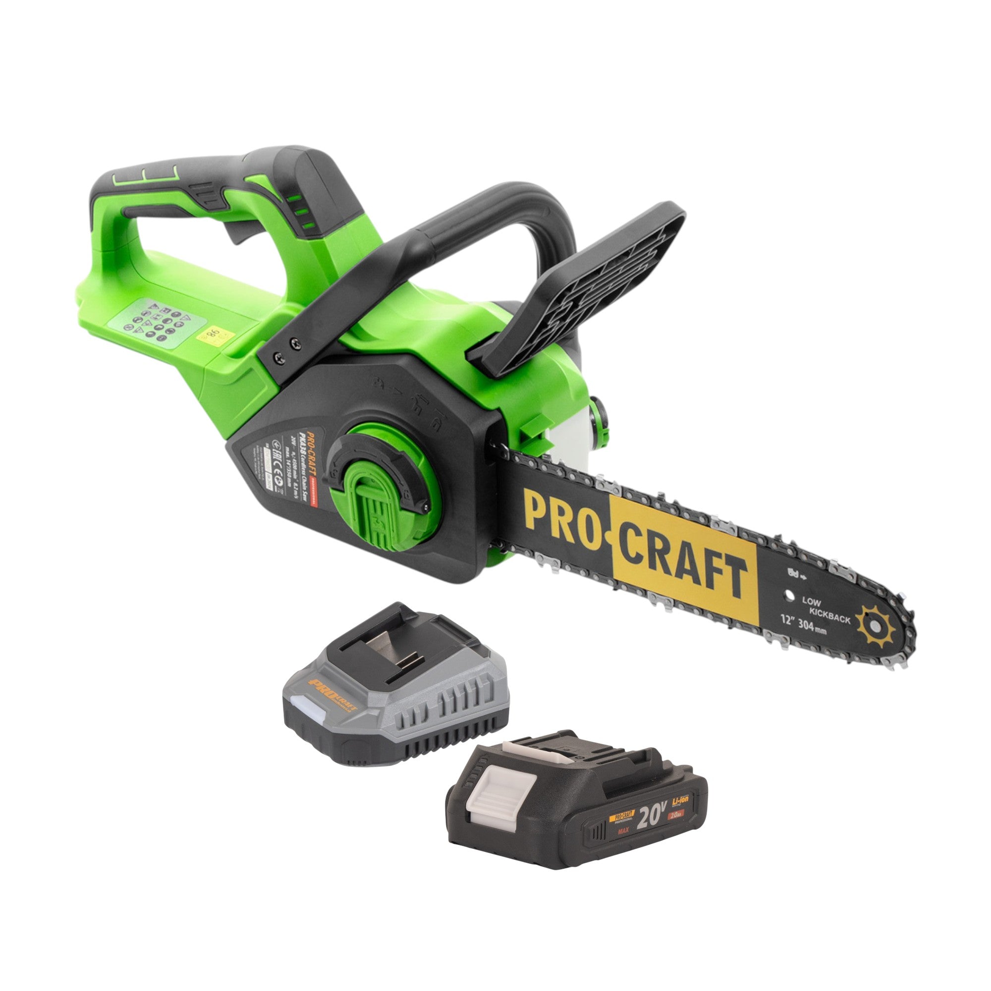 Procraft PKA38 Akku Kettensaege 20 V 304 mm Brushless 1x Akku 2 0 Ah Ladegeraet 0 - toolbrothers
