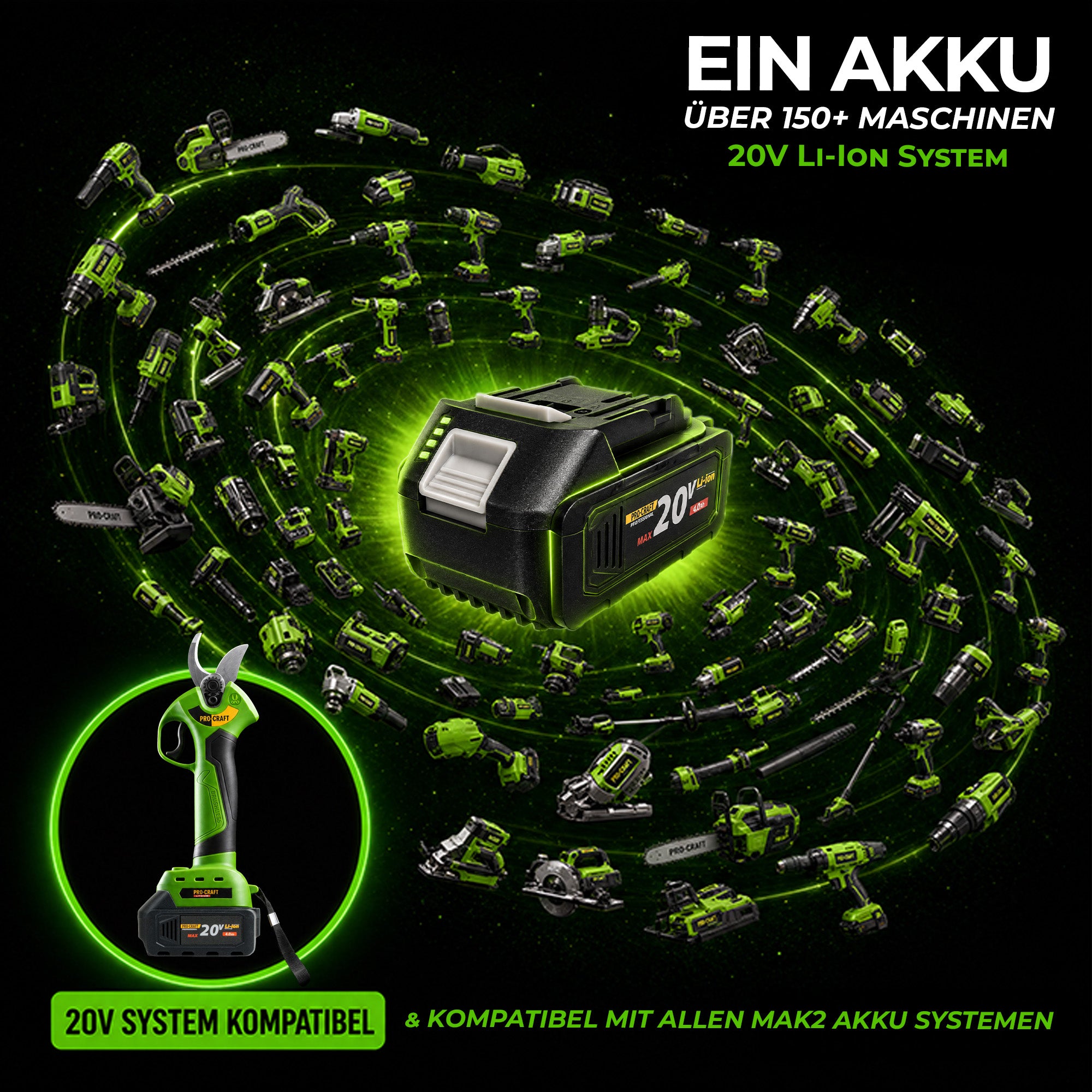 Procraft ES28Li bb Akku Astschere Gartenschere 20 V 25 mm 1x Akku 4 0 Ah ohne Ladegeraet 2 - toolbrothers