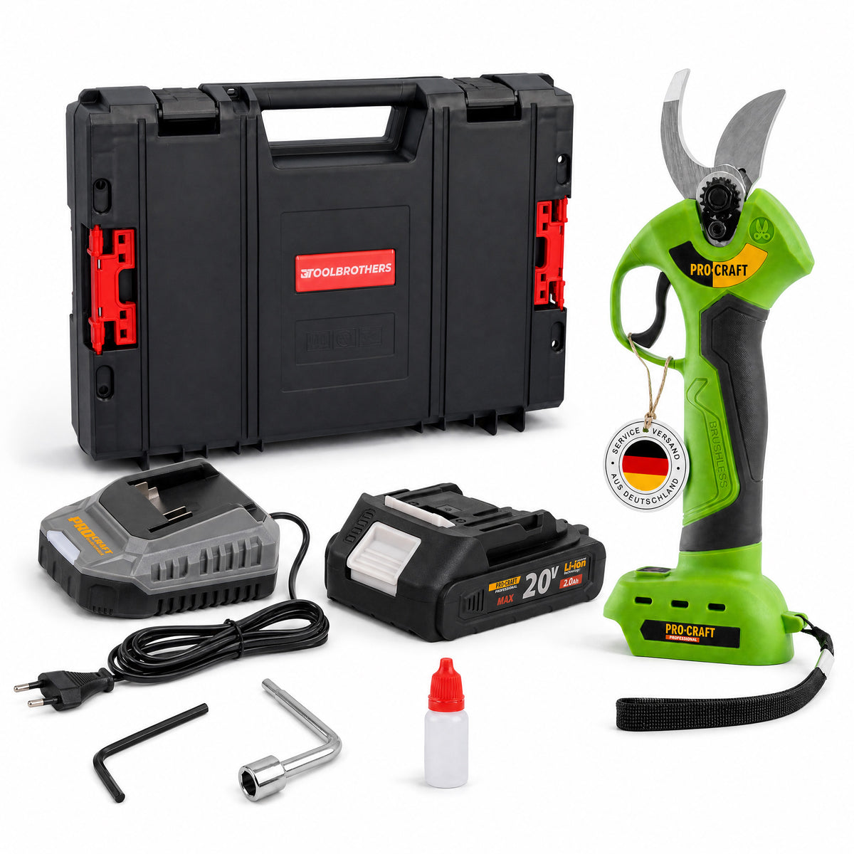 Procraft ES28Li bb forbici da potatura a batteria 20 V 25 mm + 1x batteria 2,0 Ah + caricabatteria + valigetta porta attrezzi RHINO