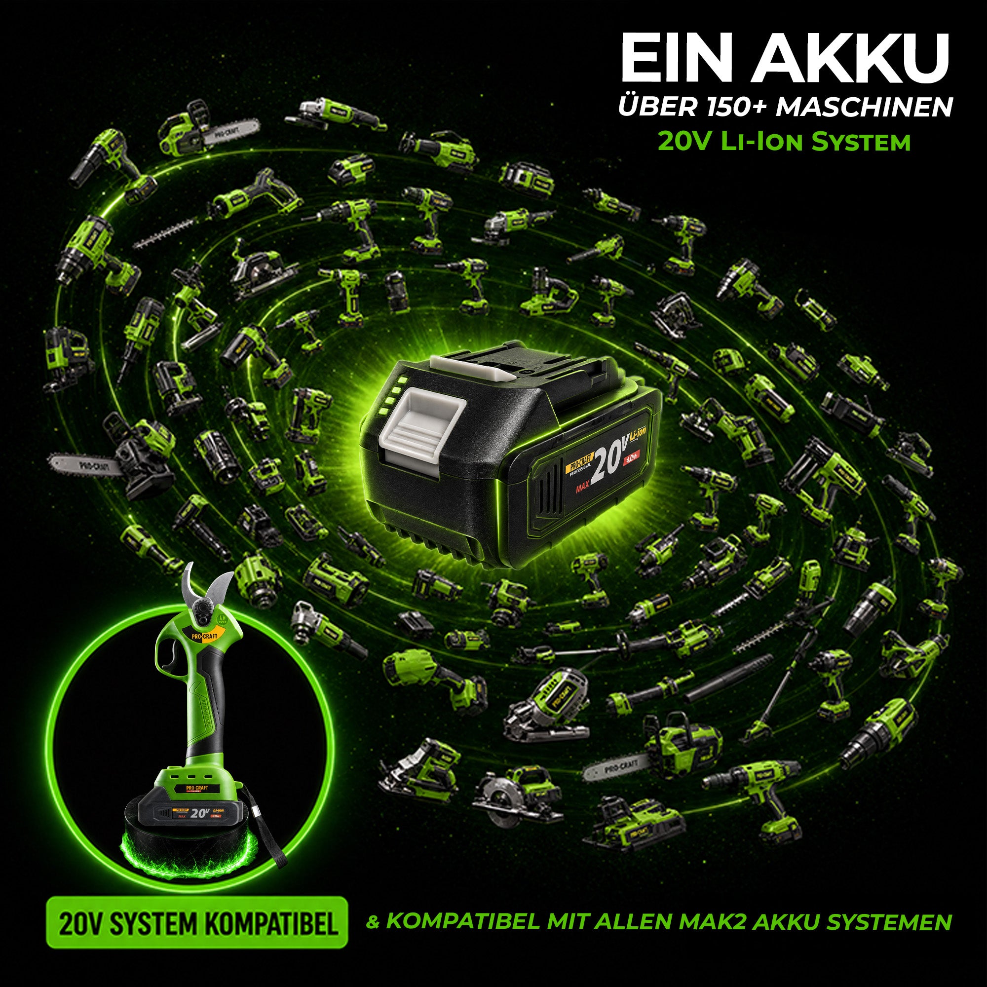 Procraft ES28Li bb Akku Astschere Gartenschere 20 V 25 mm 1x Akku 2 0 Ah Ladegeraet RHINO Toolcase 2 - toolbrothers