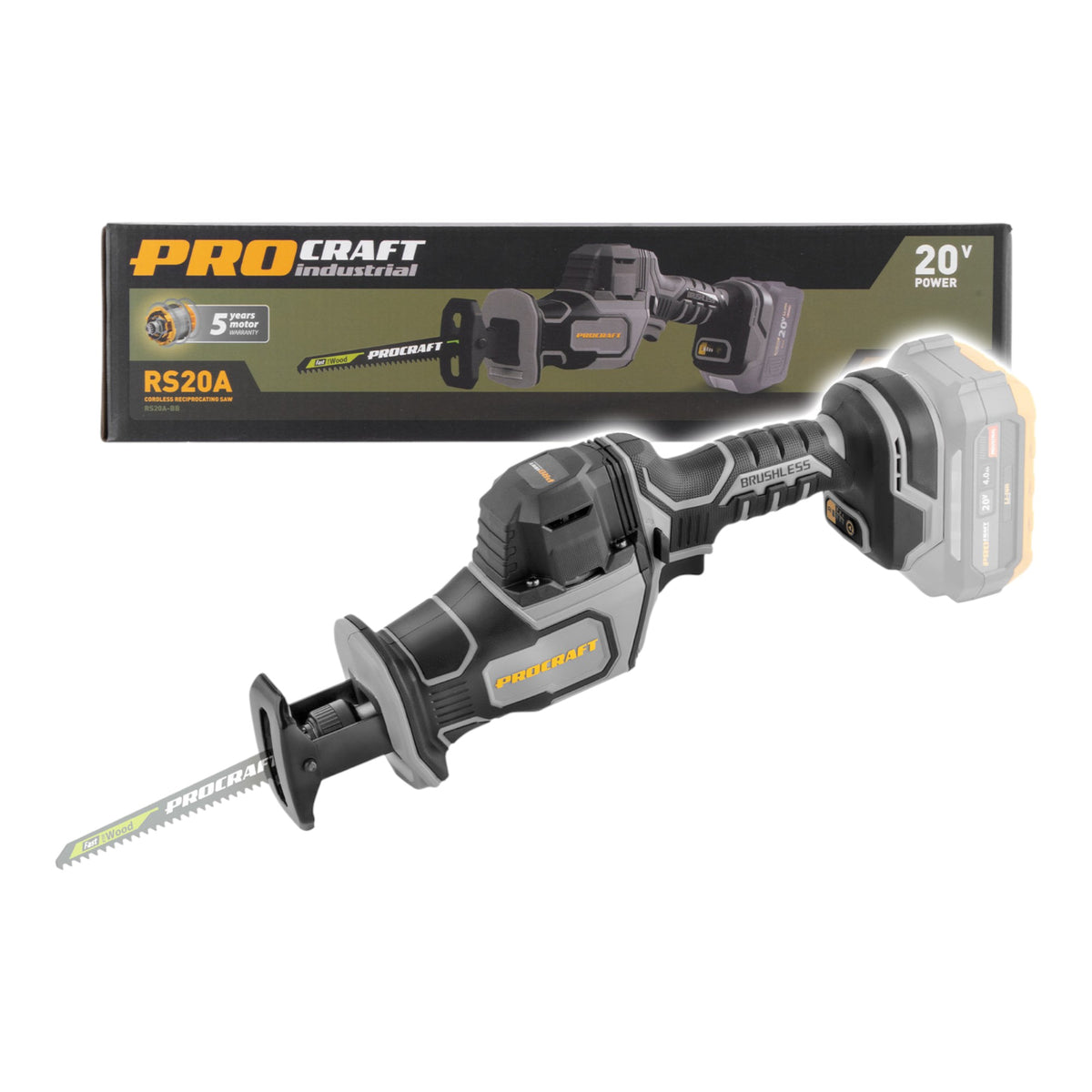 Procraft Industrial RS20Abb Seghetto alternativo 20 V Brushless Solo - senza batteria, senza caricabatteria