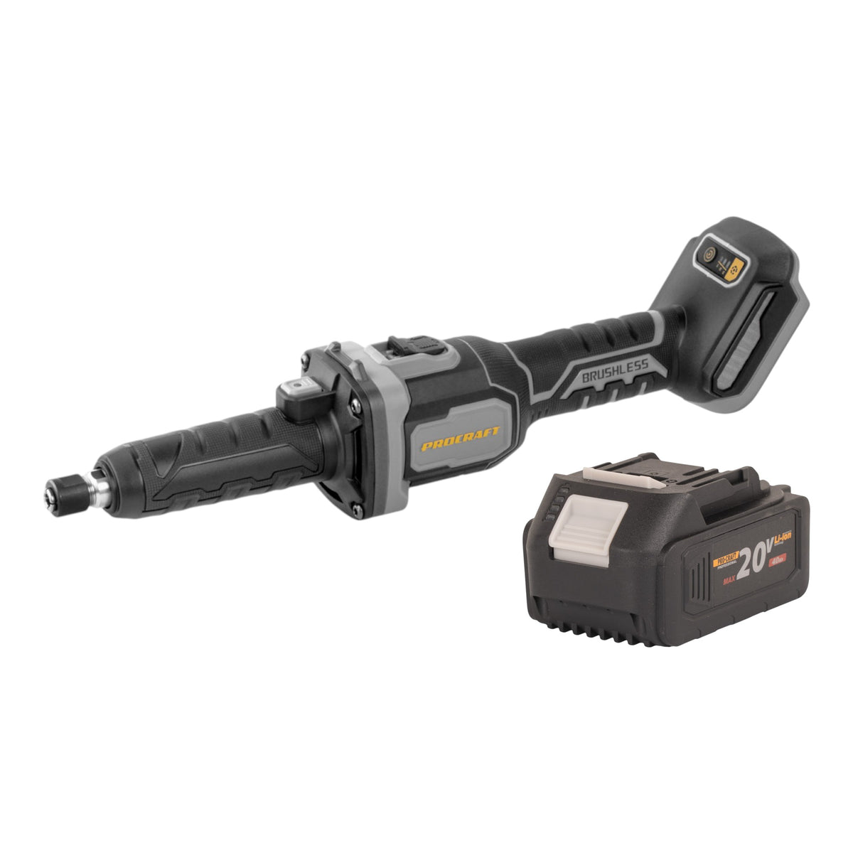 Smerigliatrice diritta a batteria Procraft Industrial DG20A-BB 20 V 6 mm Brushless + 1x batteria 4,0 Ah - senza caricabatterie