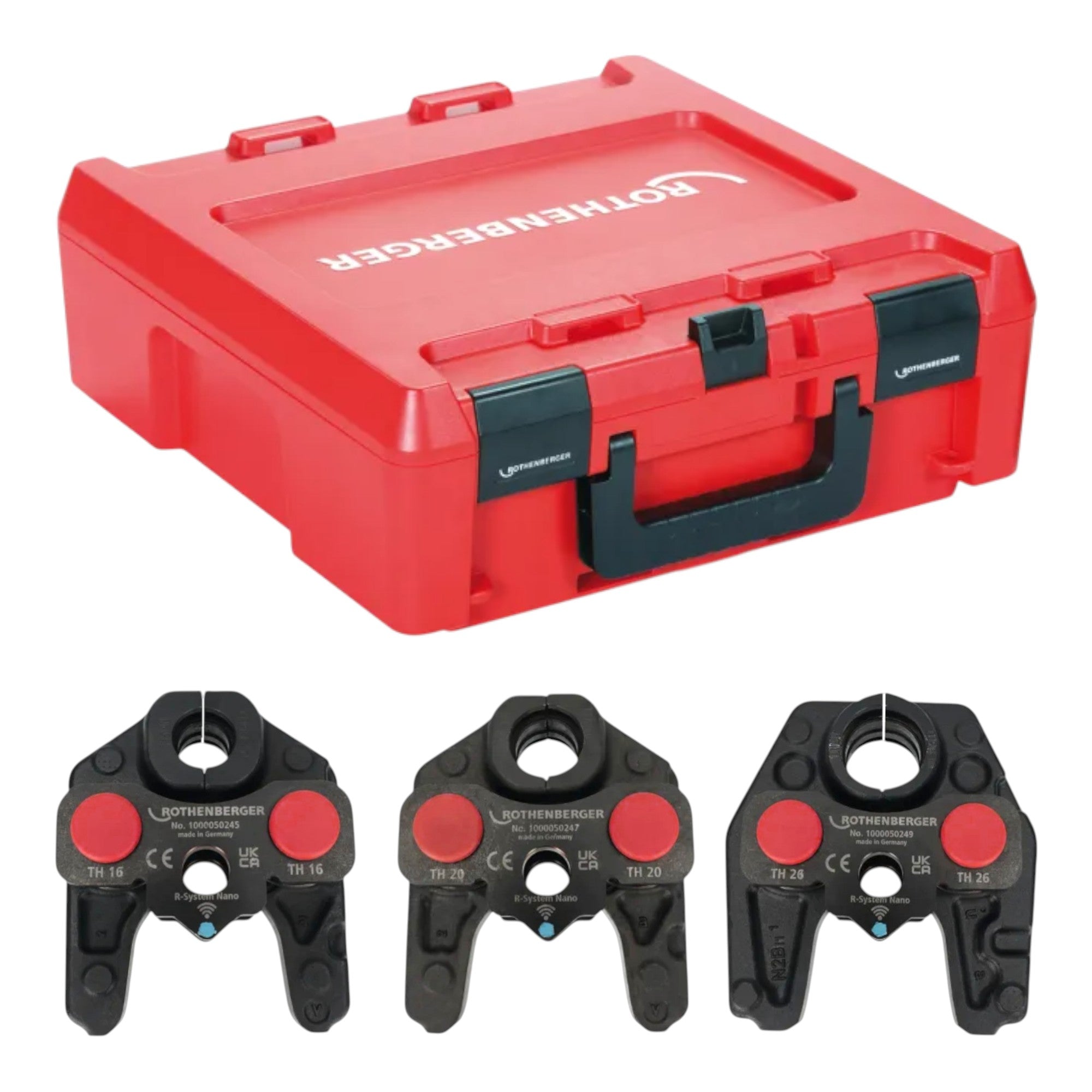 Rothenberger ROMAX NANO Akku Pressmaschine 18 V 34 kN CAS 2x LiHD Akku 4 0 Ah Ladegeraet 3 tlg TH Pressbacken Set Rocase 4 - toolbrothers