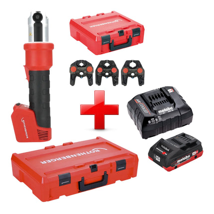 Rothenberger ROMAX NANO Akku Pressmaschine 18 V 34 kN CAS 1x LiHD Akku 4 0 Ah Ladegeraet 3 tlg SV Pressbacken Set Rocase 0 - toolbrothers