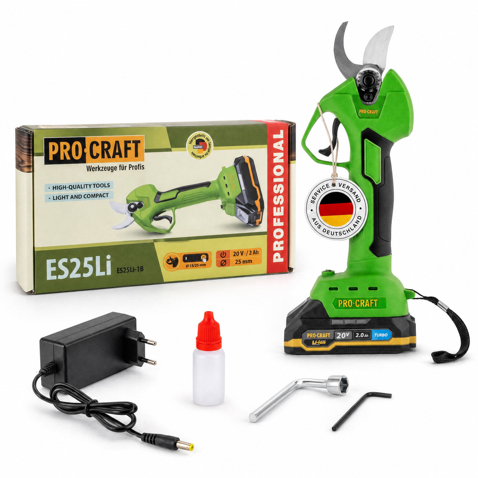 Procraft ES25Li Akku Astschere Gartenschere 20 V 25 mm 1x Akku 2 0 Ah Ladegeraet 0 - toolbrothers