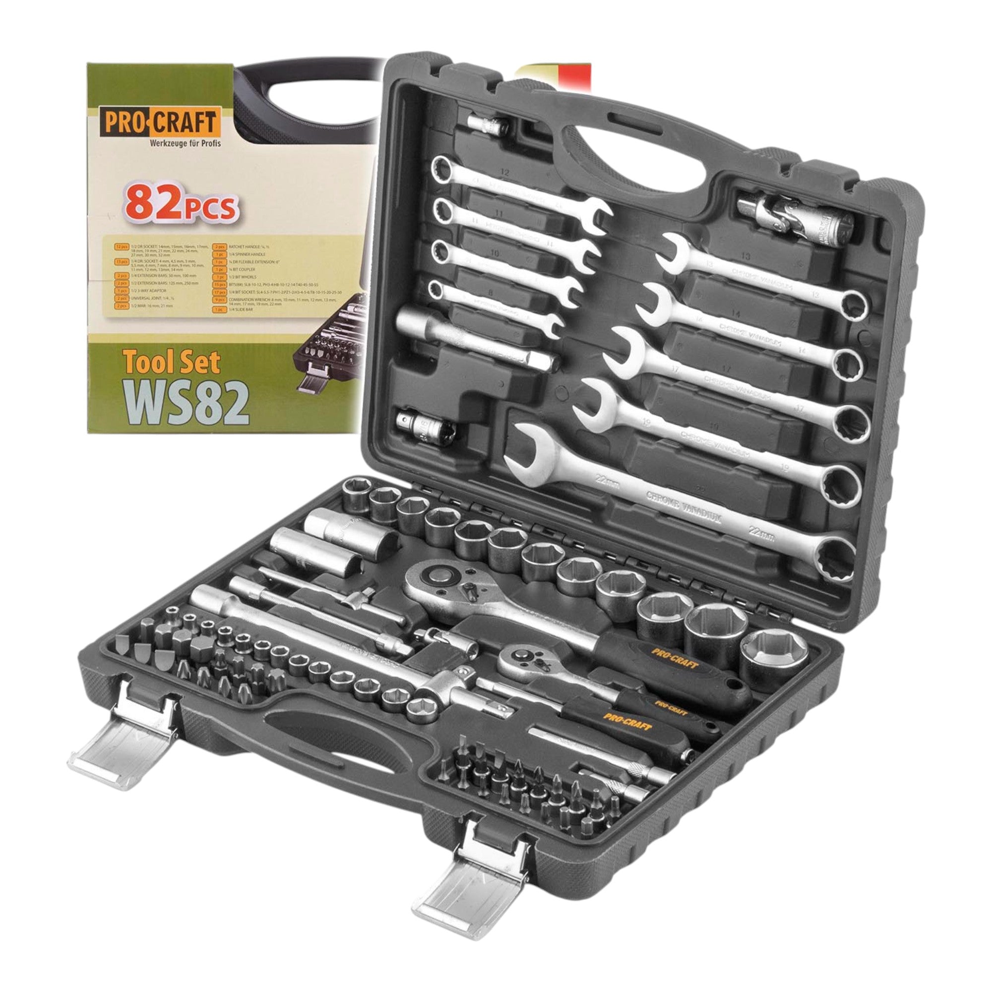 Procraft WS 82 Steckschluessel Set 82 tlg 1 4 1 2 Ratsche Schluessel Stecknuss Bits Koffer 0 - toolbrothers
