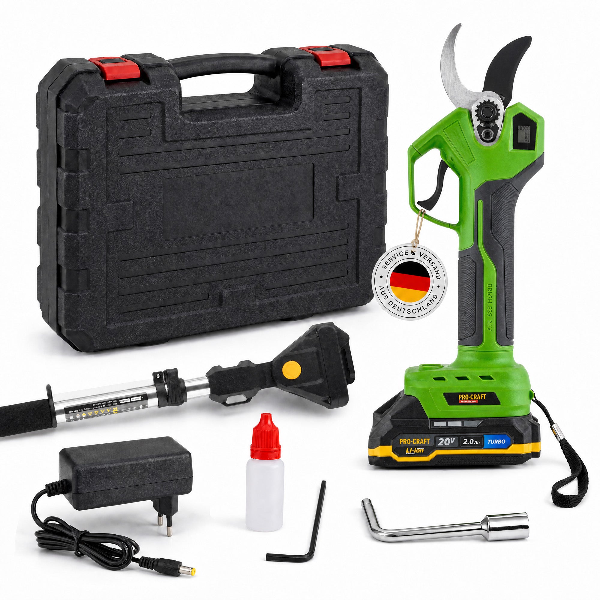 Procraft ES32Li Akku Astschere 20 V Brushless Teleskop Verlaengerung Aufsatz 1x Akku 2 0 Ah Ladegeraet Koffer 0 - toolbrothers