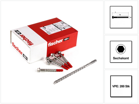 Fischer ULTRACUT FBS II A4 Betonschraube 10x100 mm 200 Stk. ( 2x 548744 ) SW15 Unterlegscheibe 45/35/15 A4 Edelstahl + Makita NEMESIS SDS-Plus Bohrer - Toolbrothers