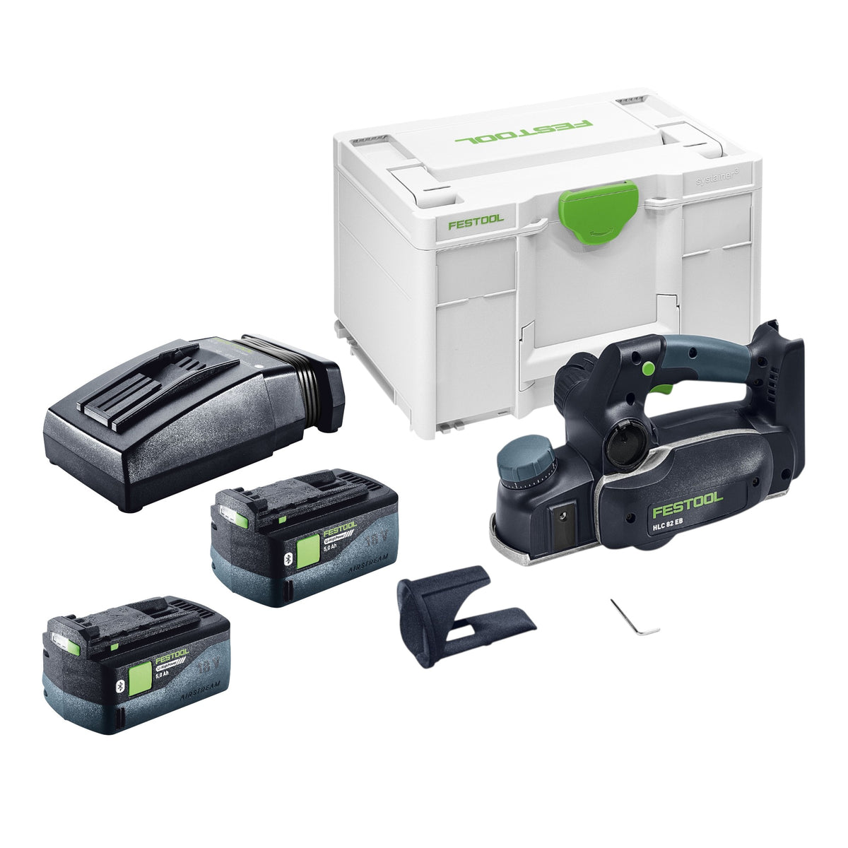 Festool HLC 82 EB-Basic pialla a batteria 18 V 82 mm Brushless + 2x batteria 5,0 Ah + caricabatteria + Systainer