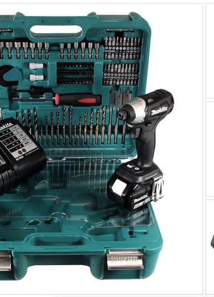 Makita DTD 155 STTK B Akku Schlagschrauber 18 V Brushless Schwarz mit 5,0 Ah Akku, Ladegerät und 101 tlg. Zubehör Set - Toolbrothers