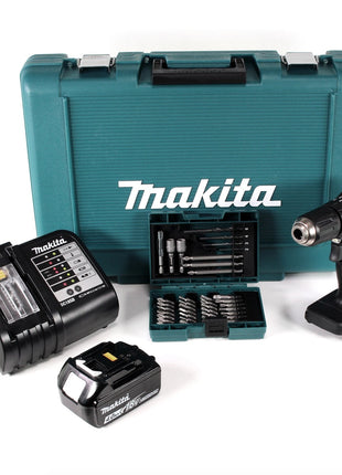 Makita DHP 483 ST1B Akku Schlagbohrschrauber 18 V 40Nm Schwarz im Koffer + 38tlg. Bit-Bohrer-Set + 1x 5,0Ah Akku + Ladegerät - Toolbrothers