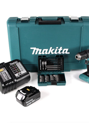 Makita DHP 483 ST1 Akku Schlagbohrschrauber 18 V 40Nm im Transportkoffer + 1x 5,0 Ah Akku + Ladegerät + 38 tlg. Bit- & Bohrer Set - Toolbrothers