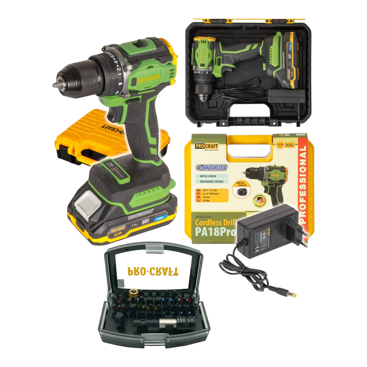 Avvitatore a batteria Procraft PA18Pro 20 V 30 Nm Brushless + 1x batteria 1,5 Ah + caricabatteria + valigetta