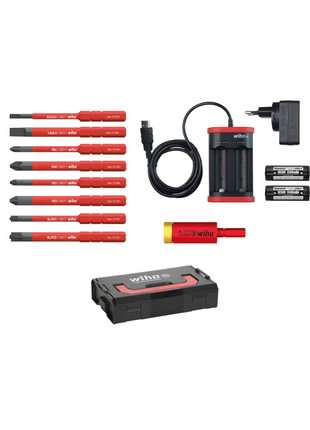 Wiha speedE® elektronischer Schraubendreher - Set 2 13-teilig mit 2x 1,5 Ah Akku mit Ladegerät, Bits , TorqueAdapter (41912) und Wiha Flaschenöffner (9872) - Toolbrothers