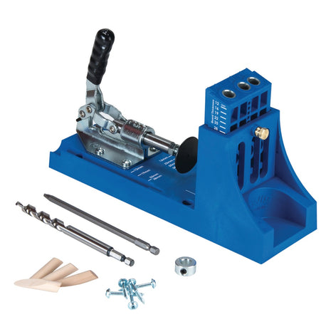 KREG Jig K4 Starter Set ( K4 ) Complete carpentry joining system made of wood with drilling template K4, step drill, bit, screws and plugs