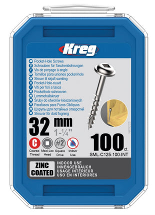 KREG Pocket-Hole Linsenkopfschraube 32 mm 100 Stk ( SML-C125-100 ) Vierkant Antrieb Teilgewinde Grobgewinde selbstschneidend verzinkt - Toolbrothers