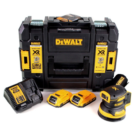 DeWalt DCW 210 D2 Akku Exzenterschleifer Brushless 18V 12.000U/min 125mm + 2x Akkus 2,0 Ah + 1x Schnellladegerät in TSTAK - Toolbrothers