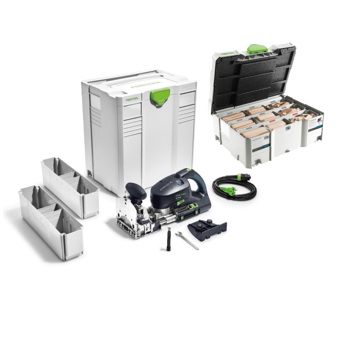 Festool DF 700 EQ-Plus Domino XL Fresatrice per giunzioni 720W / 70mm in valigetta Systainer + Accessori ( 574320 ) + Festool Tasselli di faggio DOMINO XL DS/XL D8/D10 306x BU ( 498204 )