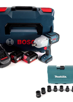 Bosch GDS 18V-LI HT Akku Drehschlagschrauber 18V 650 Nm ( 06019B1302 ) mit 2x 3,0 Ah Akku und Lader in L-Boxx + Steckschlüssel Nuss Set - Toolbrothers