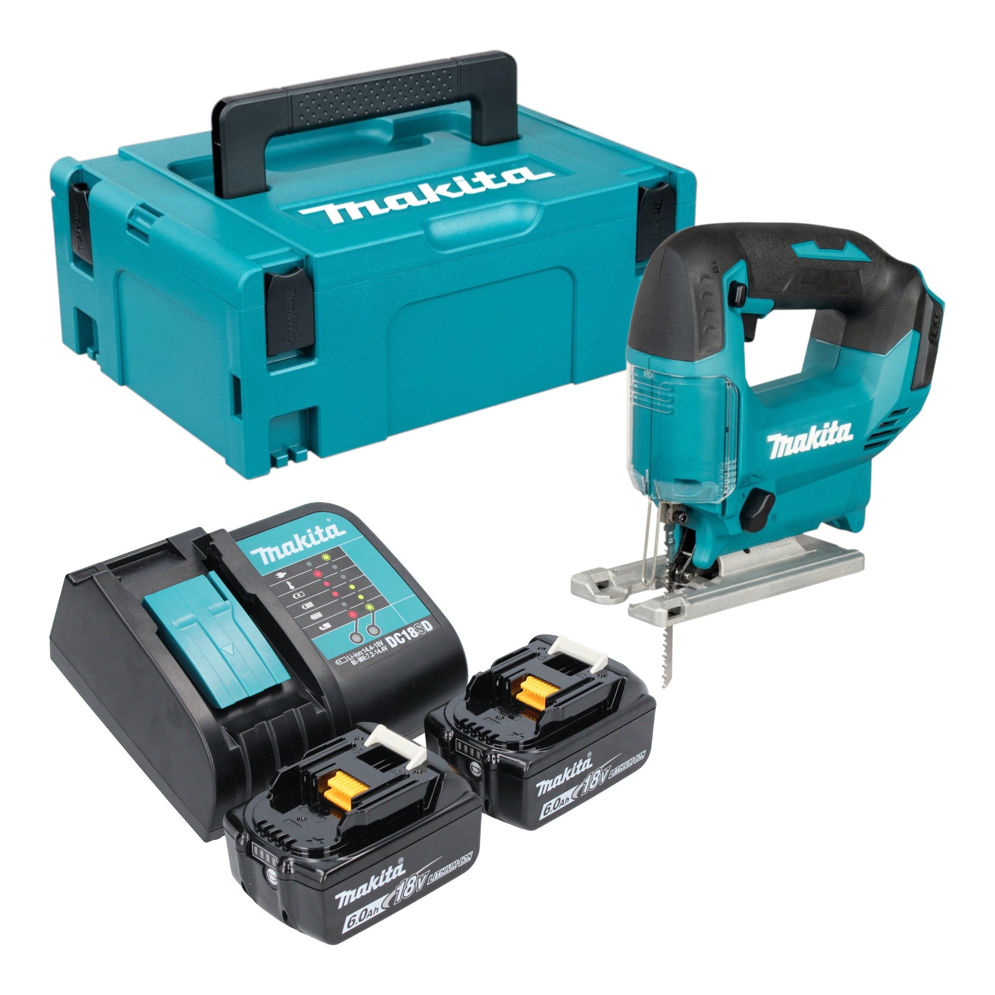 Makita DJV 186 SGJ Akku Pendelhubstichsaege 18 V 2x Akku 6 0 Ah Ladegeraet Makpac 0 - toolbrothers
