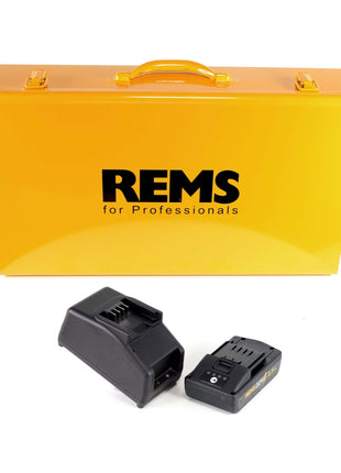 REMS Akku-Press 22V ACC + 1x Akku 2,5Ah + Schnellladegerät + Pressbacken Presszangen Standard M15,18,22,28 im Stahlblechkasten - Toolbrothers