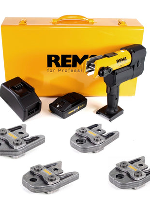 REMS Akku-Press 22V ACC + 1x Akku 2,5Ah + Schnellladegerät + Pressbacken Presszangen Standard V15,18,22, 28 im Stahlblechkasten - Toolbrothers